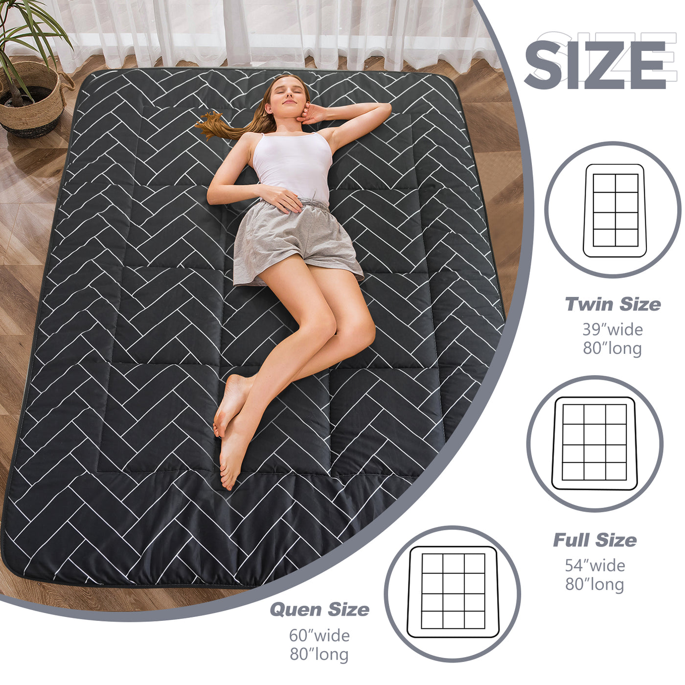 MAXYOYO Futon Mattress Japanese Floor Mattress, Black Geometric Pattern Futon Mattress