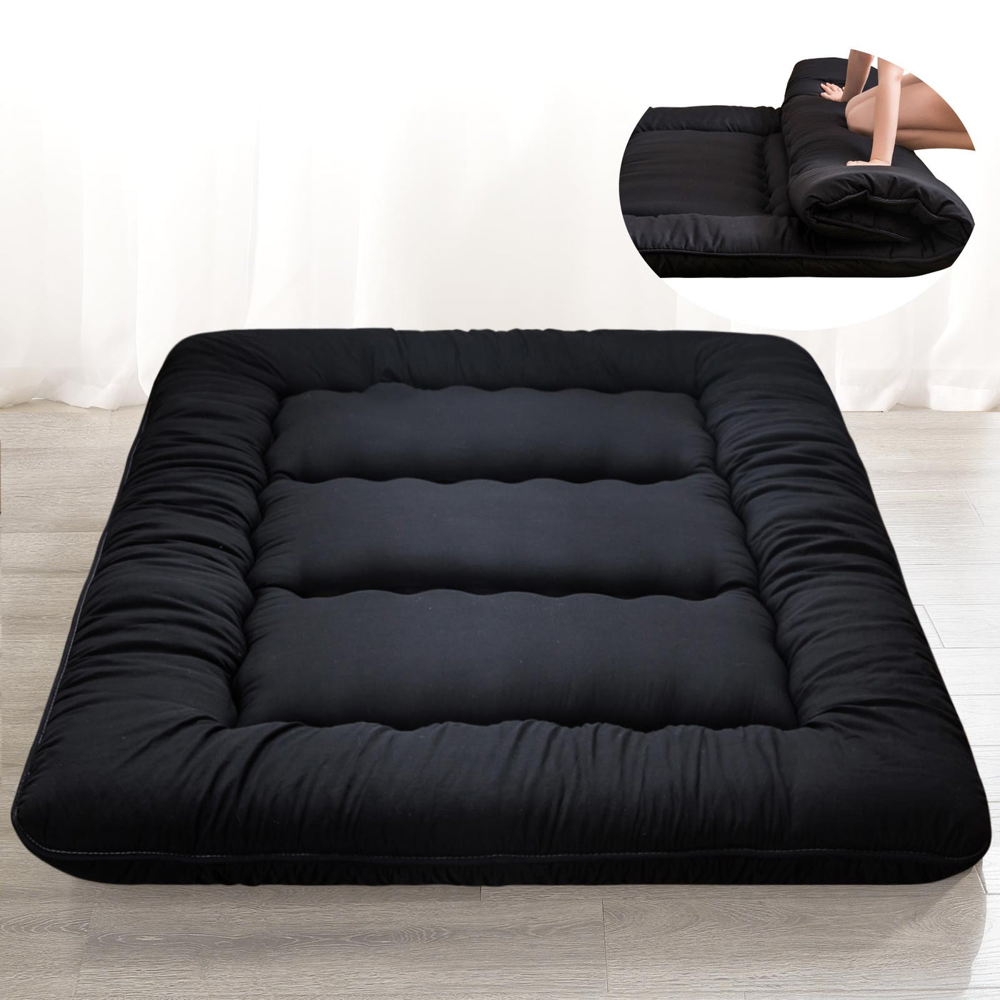 MAXYOYO Japanese Futon  floor Mattress, Twin-Queen size Futon Mattress, Black