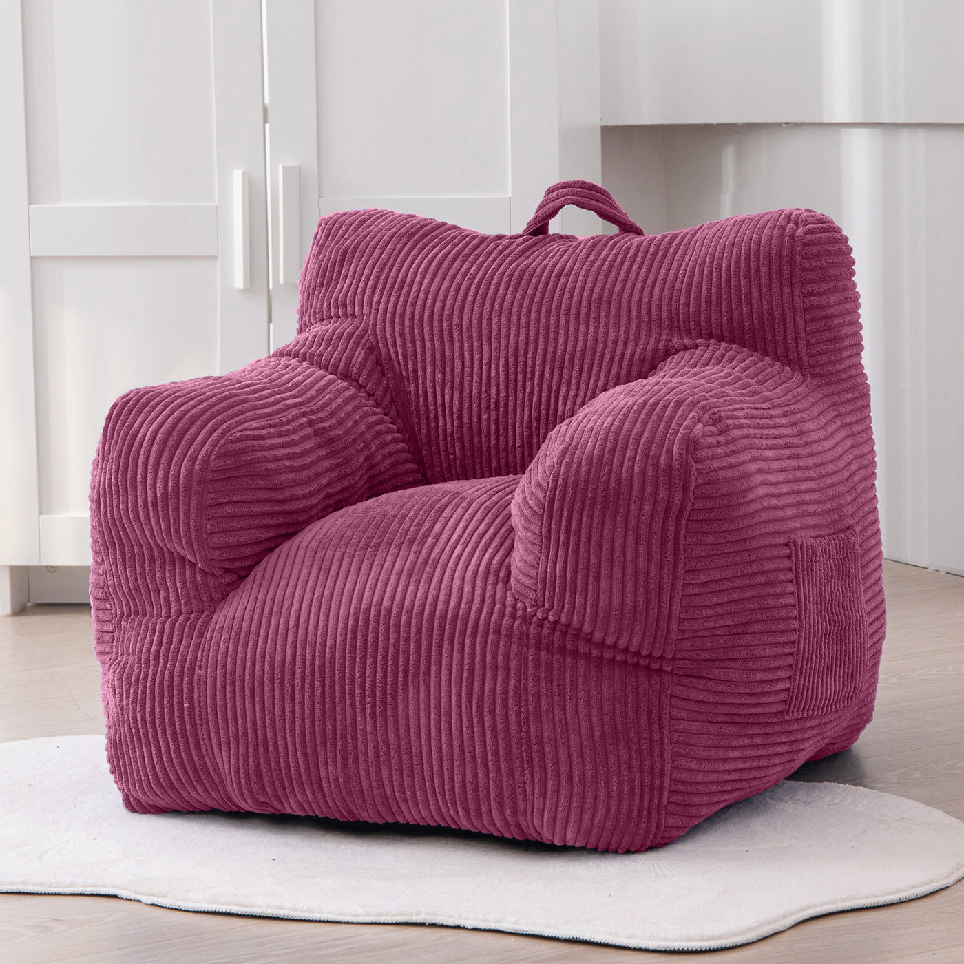 MAXYOYO Kids Bean Bag Chair, Corduroy Bean Bag Couch with Armrests for Children's Room (Rose Pink)