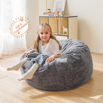 MAXYOYO Kids Bean Bag Chair, Stuffed Faux Fur Bean Bag for Toddler, Ultra Soft Floor Sofa with High-Density Foam Filling, Lazy Chair for Living Room, Playroom, Nursery Room,DGrey