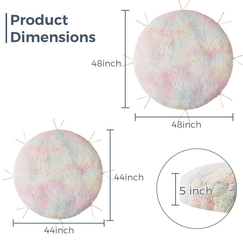 MAXYOYO Large faux fur papasan cushion (cushion only), round pillow, papasan pillow for swing and hanging chair, Rainbow