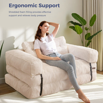 MAXYOYO Folding Sofa Bed, L-Shaped Two-Seat Convertible Sofa Bed with Armrest, Beige