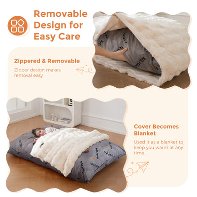 MAXYOYO 3 in 1 Kids Bean Bag Chair Bed, Child Floor Sofa for Gaming, Reading, Faux Fur Floor Mattress with High-Density Foam Filling for Living Room Bedroom