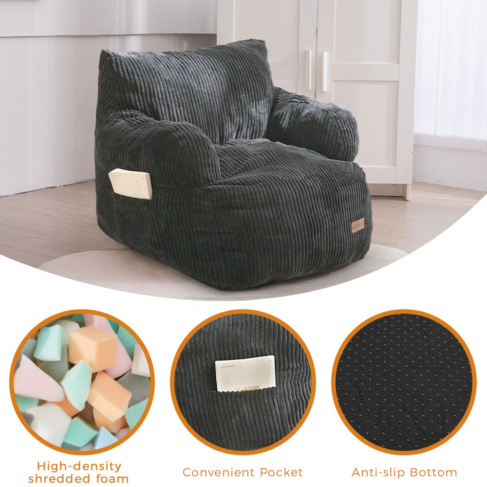 MAXYOYO Kids Bean Bag Chair, Stuffed Toddler Bean Bag Sofa with Filler Bean Bag Chair for Boys and Girls, Dark Grey