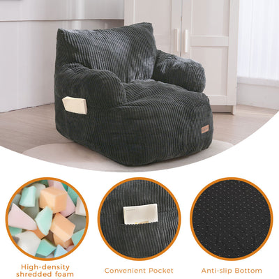 MAXYOYO Kids Bean Bag Chair, Stuffed Toddler Bean Bag Sofa with Filler Bean Bag Chair for Boys and Girls, Dark Grey