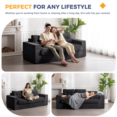 MAXYOYO 3 Seater Couch for Living Room, Boneless Couch with Tufted Cushion & Backrest, Upholstered Floor Sofa with Armrests, Sofa in A Box, No Assembly Required