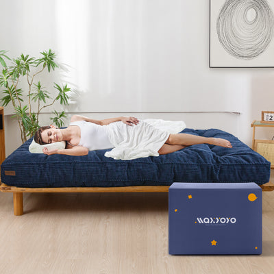 MAXYOYO 6" Tufted Futon Sofa Couch Bed, Thick Corduroy Fabric Floor Futon Mattress for Adults (Mattress Only), Navy