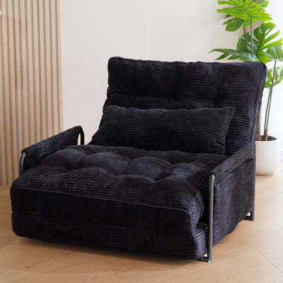 MAXYOYO Adjustable Floor Sofa Couch with Pillow, 5-Position Foldable Lazy Sofa Sleeper Bed with Armrest, Single Size, Black