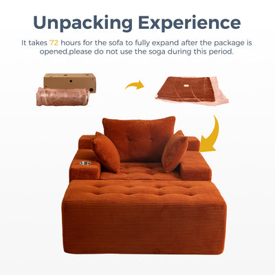 MAXYOYO Oversized Chaise Lounge Sofa with Ottoman – Deep Seat Tufted Sleeper Chair with 3 Pillows, Orange