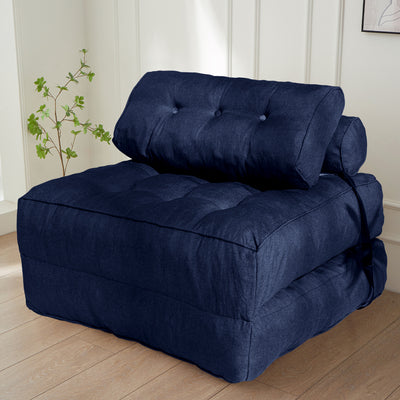 MAXYOYO Folding Couch Sofa Bed, Convertible Sleeper Chairs with Back Support and Pillow, Navy