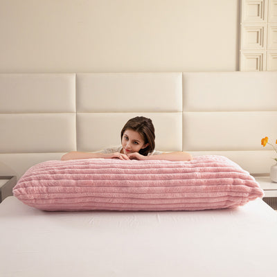 MAXYOYO Body Pillow - Ultra Striped Faux Fur Long Bed Pillows for Sleeping (20 x 54 Inch, Pink)