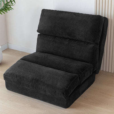 MAXYOYO Bean Bag Folding Sofa Bed, Corduroy Extra-Wide Foldable Floor Mattress, Black