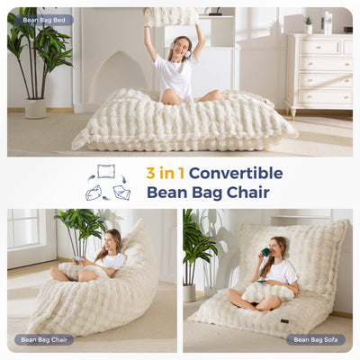 MAXYOYO Giant Bean Bag Chair with Pillow, 3 in 1 Convertible Bean Bag Chair for Adults with Removable Cover, Floor Cushion Stuffed Floor Lounger for Living Room Bedroom, Bubble