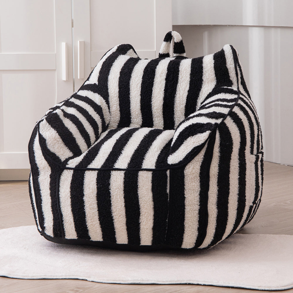 MAXYOYO Kids Bean Bag Chair, Sherpa Bean Bag Couch with Decorative Edges for children's room (Stripe Black)