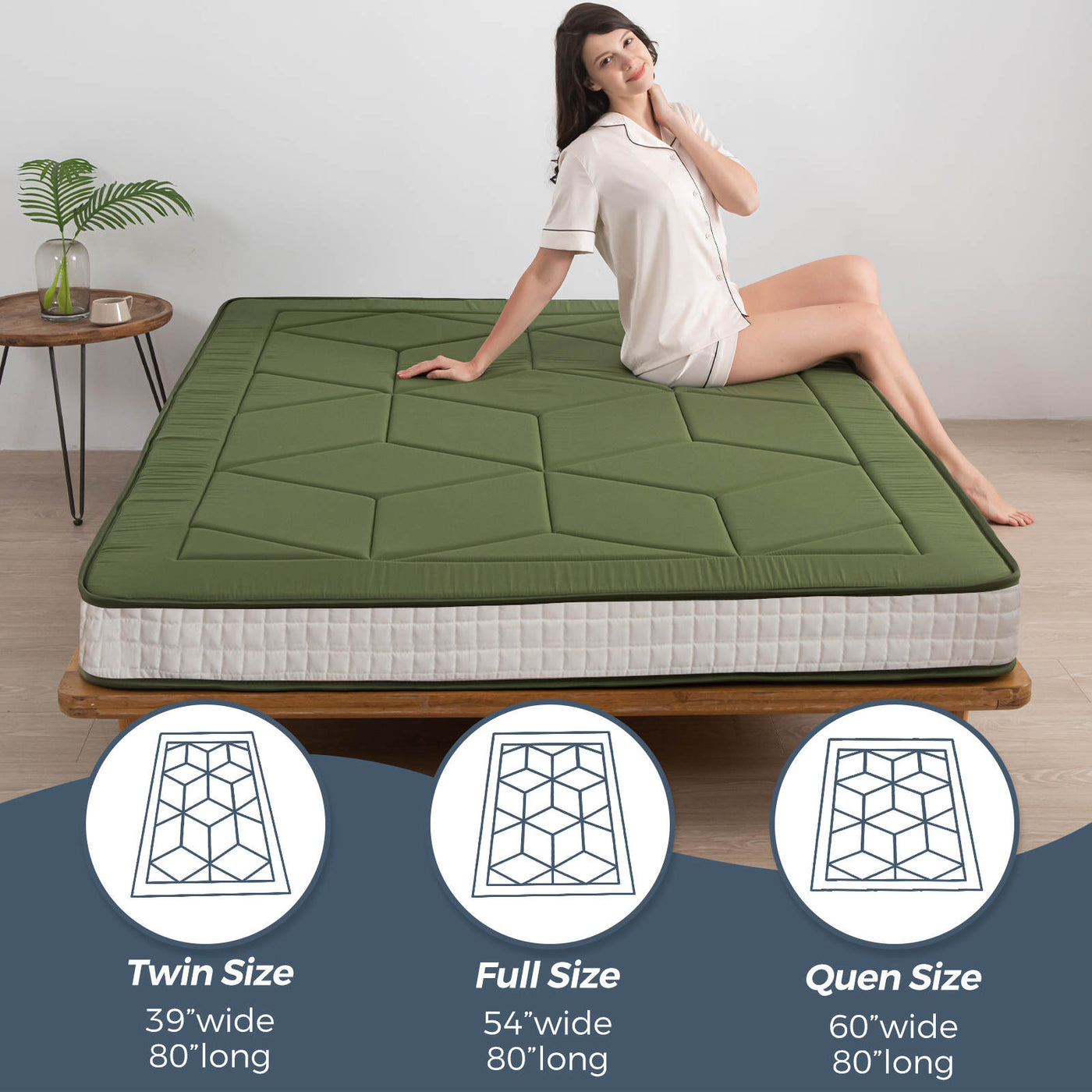 MAXYOYO 6" Extra Thick Floor Futon Mattress, Geometric Diamond, Green