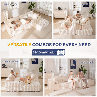 MAXYOYO 104" Modular Sectional Couch with L-Shape Chaise, Modern Boneless Couch for Living Room, Sofa in A Box, Oversized Sofa Sleeper with Deep Seat, No Assembly Required, Beige