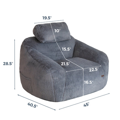 MAXYOYO Giant Bean Bag Chair with Pillow - Faux Fur Ergonomic Bean Bag Chair Couch (Zippered Link Pillow), Dark Grey