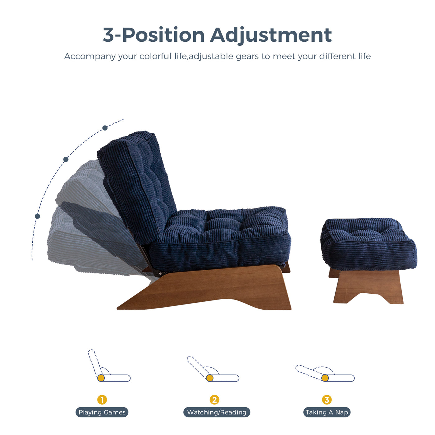 MAXYOYO Adjustable Accent Chair with Ottoman, Tufted Lounge Chair Set, Navy
