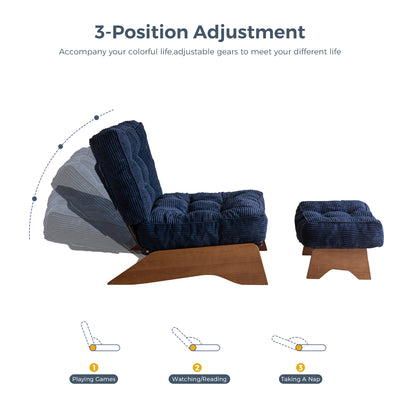 MAXYOYO Adjustable Accent Chair with Ottoman, Tufted Lounge Chair Set, Navy