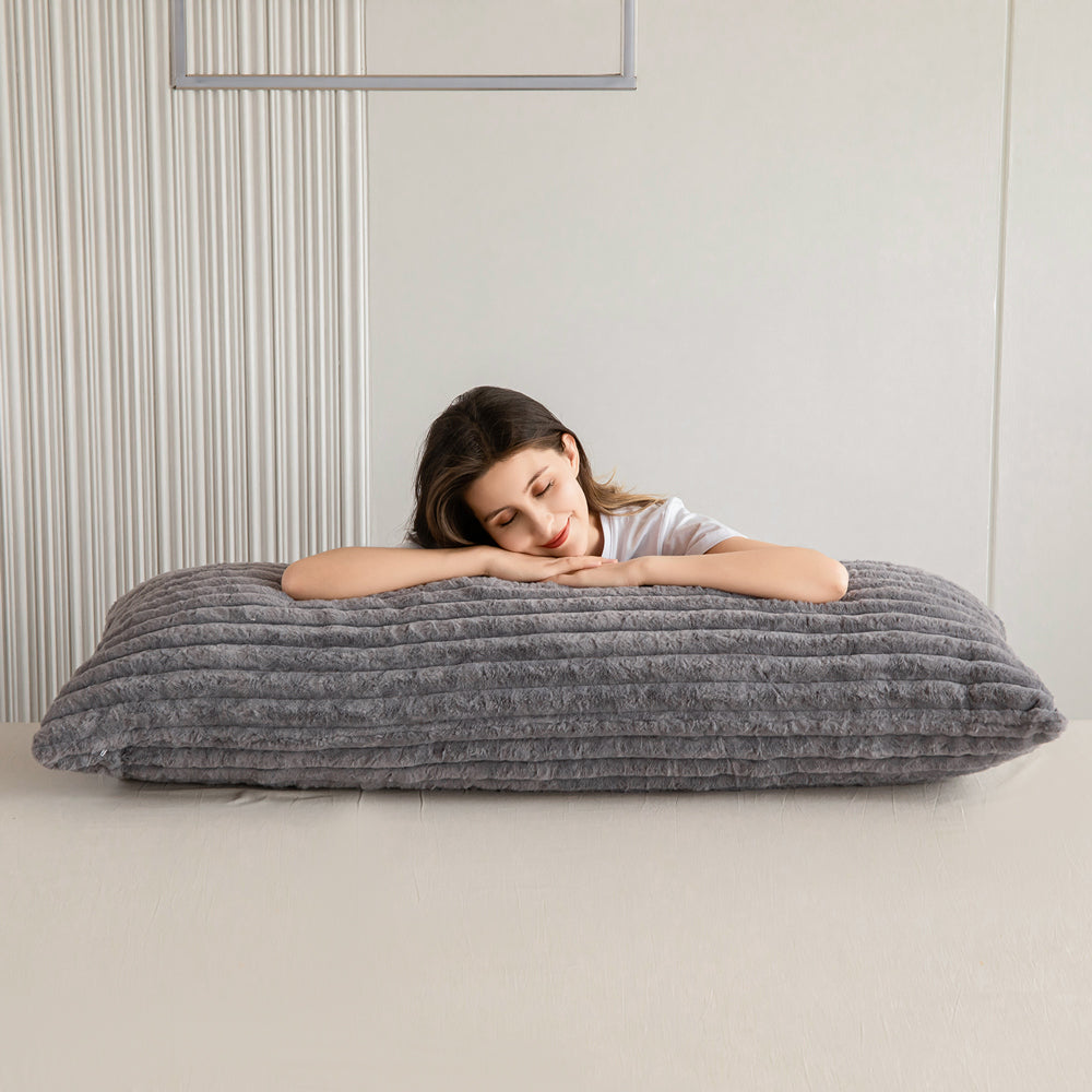 MAXYOYO Body Pillow, Ultra Striped Faux Fur Full Large Body Pillows Insert for Adults (20x54 inch, Grey)