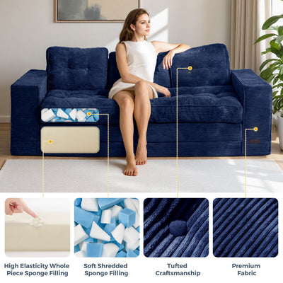 MAXYOYO 3-Seater Convertible Sofa Bed – Corded 2-in-1 Pull-Out Floor Couch with Pillows for Living Room, No Assembly