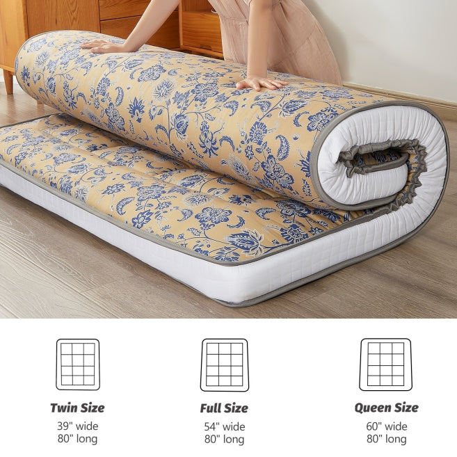 MAXYOYO 6" Extra Thick Floor Futon Mattress, Blue Floral Paisley Pattern Mattress