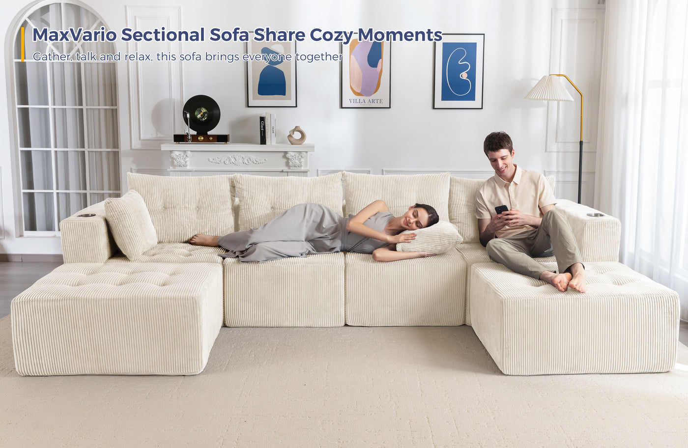 MAXYOYO Modular Sectional Sofa Couch, U Shaped Modern Cloud Couch with 2 Ottomans, Sofa in A Box, Tufted 6-Seat Boneless Sleeper Chair for Living Room, No Assembly Required, Beige