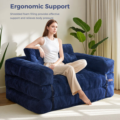 MAXYOYO L-Shaped Sofa Bed with Armrest – 2-Seat Foldable Couch for Living Room or Guest Room, Navy
