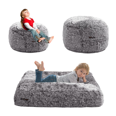 MAXYOYO Bean Bag Chair Bed for Kids, Plush Convertible Bean Bag Folds from Chair to Floor Mattress, Black
