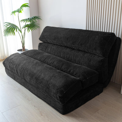 MAXYOYO Bean Bag Folding Sofa Bed, Corduroy Extra-Wide Foldable Floor Mattress, Black