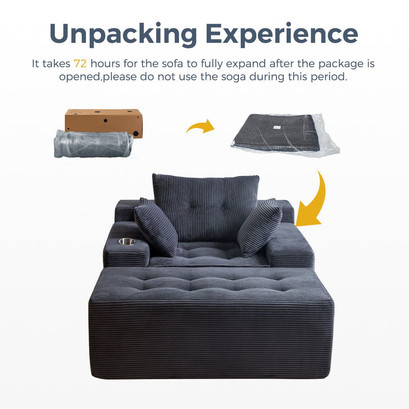 MAXYOYO Oversized Chaise Lounge Sofa with Ottoman – Deep Seat Tufted Floor Couch, No-Assembly, Grey
