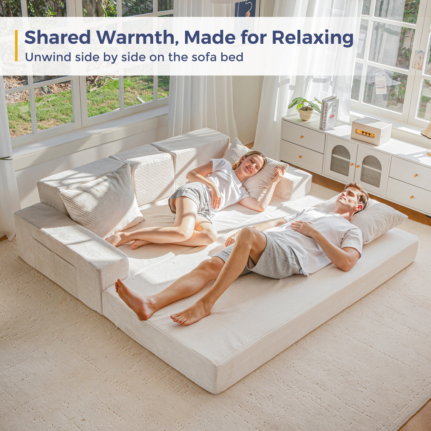 MAXYOYO Sofa Bed, 4 in 1 Foldable Floor Sofa Couch in A Box with 2 Cup Holders, Convertible 3 Seater Boneless Couch Folding Recliner Sleeper Chair for Living Room, No Assembly Required