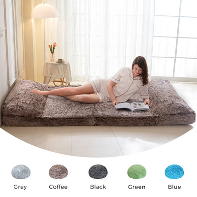 MAXYOYO Bean Bag Folding Floor Sofa Bed, Faux Fur Foam Filling Wall Couch Sleeper Chairs, Coffee