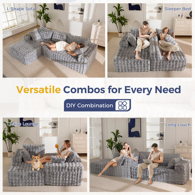 MAXYOYO 104" Modular Sectional Couch with L-Shape Chaise, Modern Boneless Couch for Living Room, Sofa in A Box, Oversized Sofa Sleeper with Deep Seat, No Assembly Required, Grey