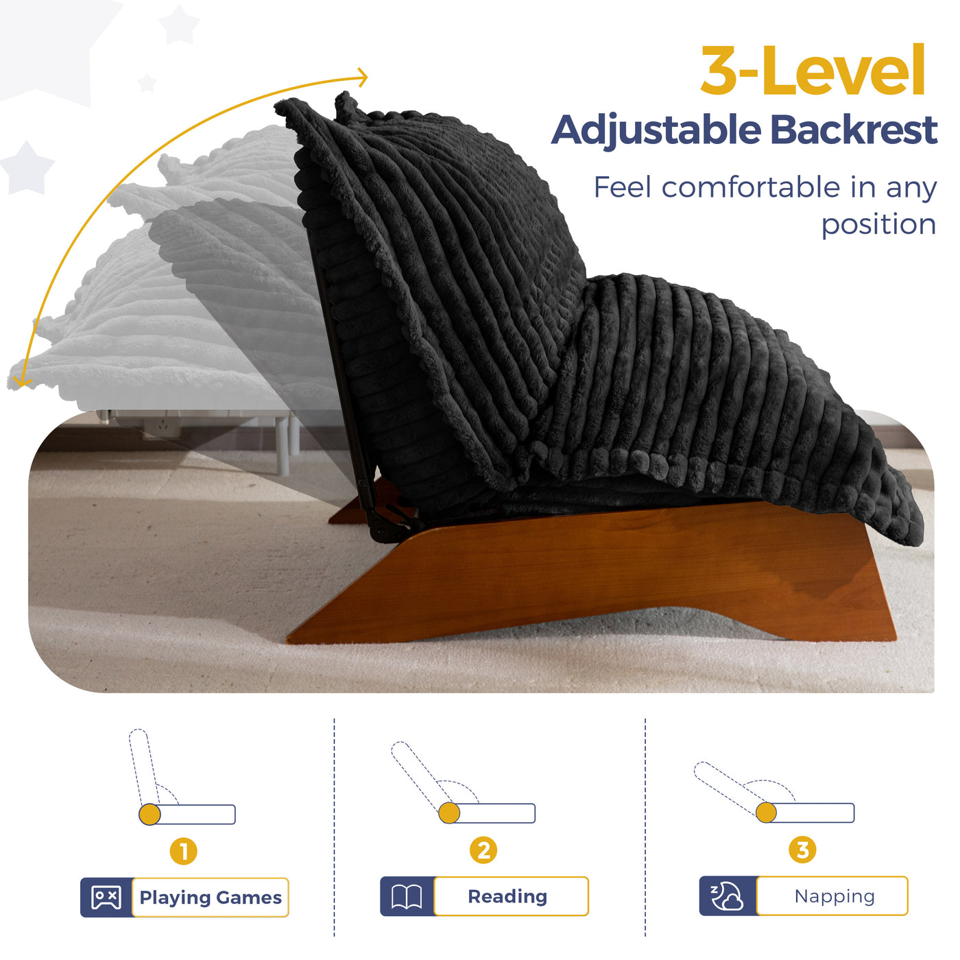 MAXYOYO Adjustable Living Room Chair, 3-Position Bean Bag Chair with Removable Cover, Upholstered Accent Chair with Frame, Soft Reclining Lounge for Bedroom, Apartment, Office