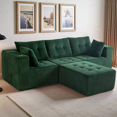 L Shaped Modular Sofa #color_green