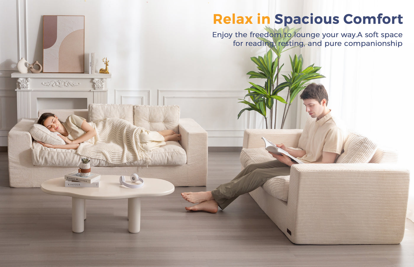 MAXYOYO 3 Seater Couch for Living Room, Boneless Couch with Tufted Cushion & Backrest, Upholstered Floor Sofa with Armrests, Sofa in A Box, No Assembly Required