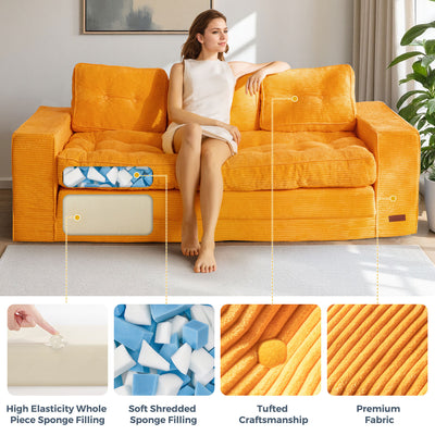 MAXYOYO 3-Seater Convertible Sofa Bed – Corded 2-in-1 Pull-Out Floor Couch with Pillows for Living Room, No Assembly