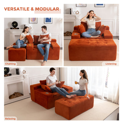 MAXYOYO Modular Sectional Chaise Lounge Sofa, Upholstered Lounge Chair with Pillows Indoor, Tufted Boneless Sofa Couch with Ottoman, Deep Seat Sleeper Chair for Living Room, No Assembly