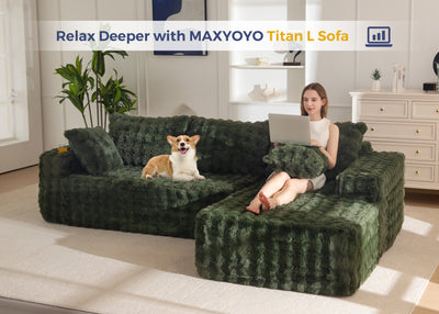 MAXYOYO 104" Modular Sectional Couch with L-Shape Chaise, Modern Boneless Couch for Living Room, Sofa in A Box, Oversized Sofa Sleeper with Deep Seat, No Assembly Required, Green