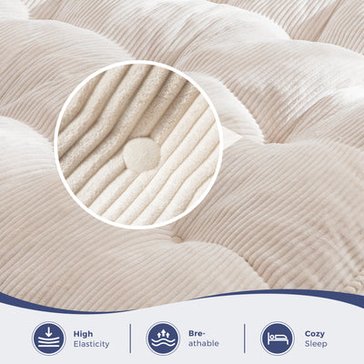 MAXYOYO 8" Futon Mattress Full Size, Ultra Thick Futons Sofa Couch Bed Tufted Sleeper Sofa Bed, Floor Mattress for Adults, Shredded Foam Filling (Frame Not Included), Beige