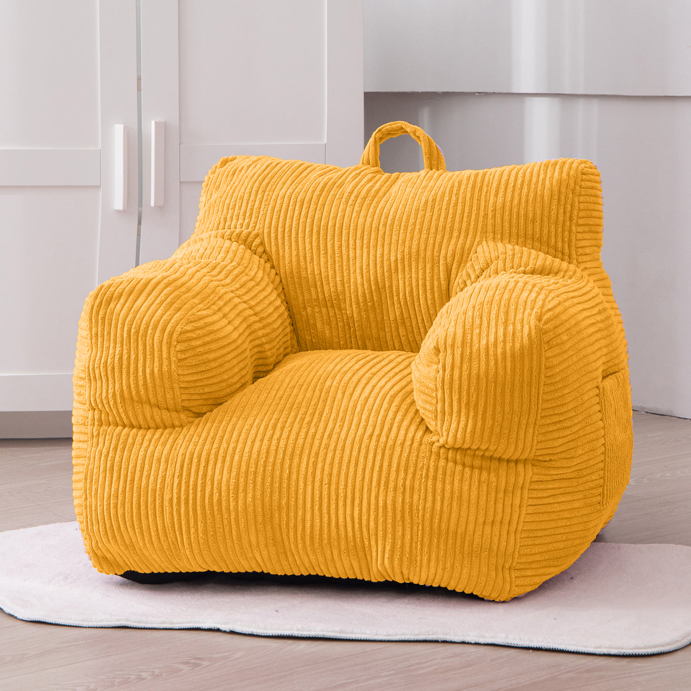 MAXYOYO Kids Bean Bag Chair, Corduroy Bean Bag Couch with Armrests for Children's Room (Yellow)