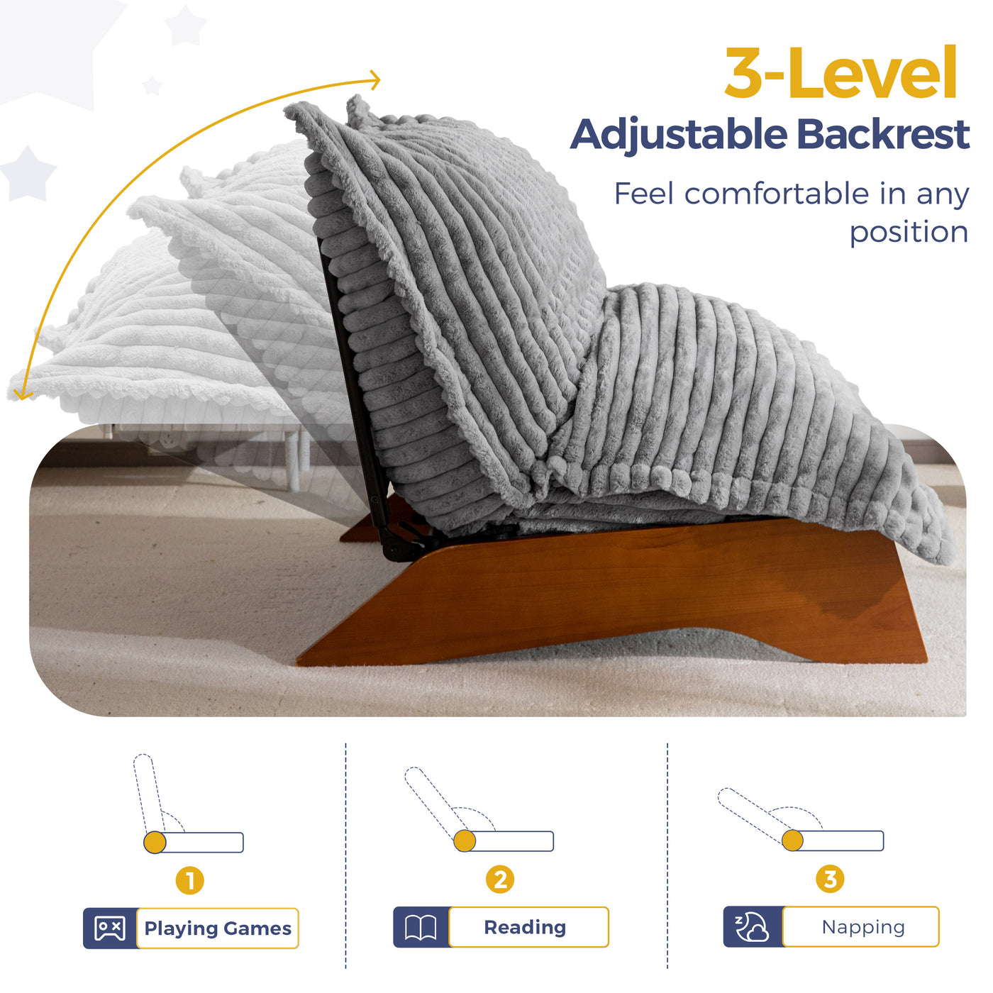 MAXYOYO Adjustable Living Room Chair, 3-Position Bean Bag Chair with Removable Cover, Upholstered Accent Chair with Frame, Soft Reclining Lounge for Bedroom, Apartment, Office