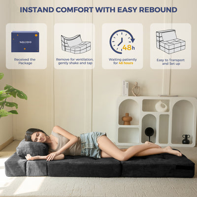 MAXYOYO Convertible Sofa Bed, Fold Out Single Sleeper Sofa with Pillow, 3 in 1 Folding Couch Bed Foam Floor Couch, Lazy Chair for Living Room Bedroom Guest Room, Black