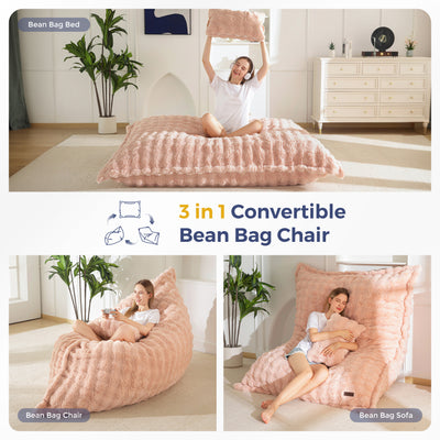 MAXYOYO Giant Bean Bag Chair with Pillow, 3 in 1 Convertible Bean Bag Chair for Adults with Removable Cover, Floor Cushion Stuffed Floor Lounger for Living Room Bedroom, Bubble
