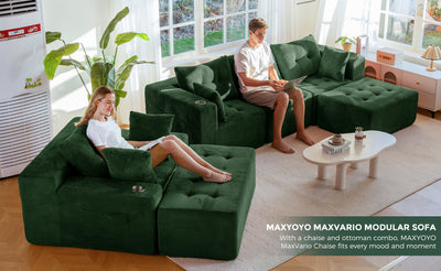 MAXYOYO Modular Sectional Sofa Couch and Chaise Lounge, L Shaped Modern Cloud Couch with Ottoman, Sofa in A Box, Tufted 6-Seat Boneless Sleeper Chair for Living Room, No Assembly Required