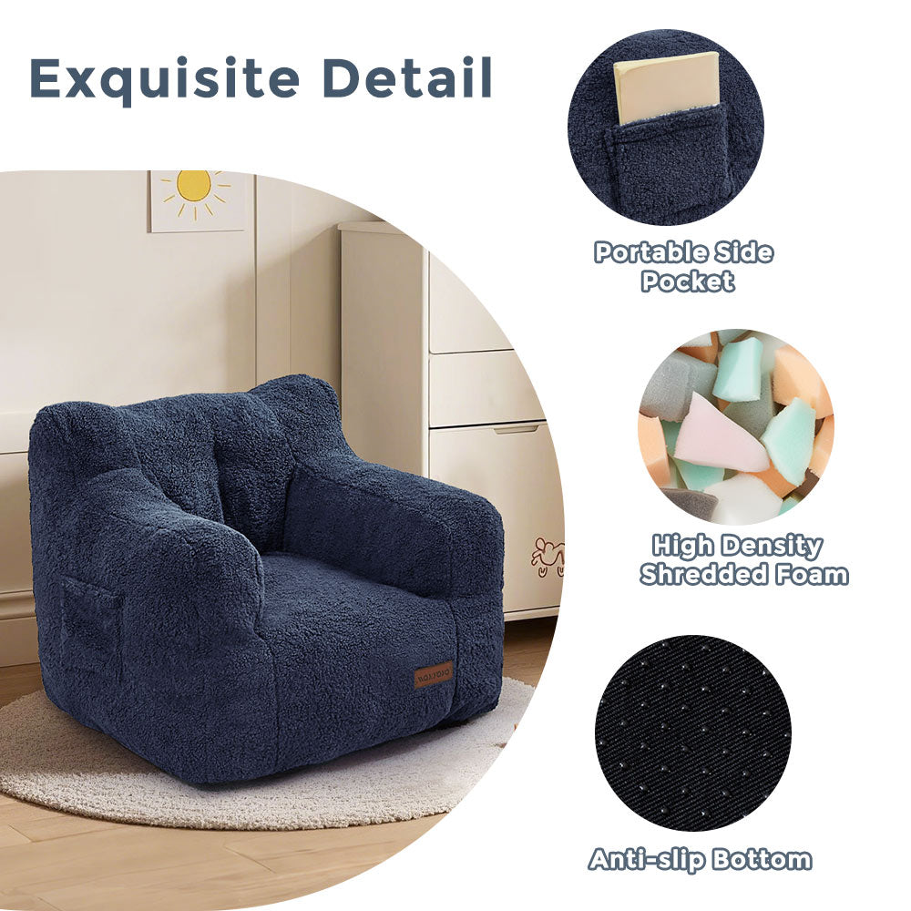 MAXYOYO Kids Sherpa Bean Bag Chair, Teddy Lazy Sofa for Girls and Boys, Navy