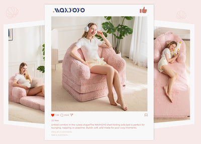 MAXYOYO Folding Sofa Bed, 2 in 1 Convertible Sofa to Lounger Comfy Single Bean Bag Chair for Adults, Floor Sleeper Couch with Handle, Faux Fur Couch Bed for Living Room Bedroom, Pink