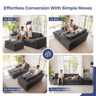 MAXYOYO L Shaped Sectional Sofa with Ottoman, Cloud Boneless Couch with Layered Cushion, Upholstered Modular Sofa with Tufting, Flexible Module Combination for Living Room, No Assembly, Dark Grey