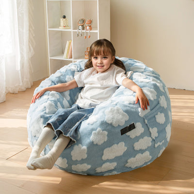 MAXYOYO Bean Bag Chair for Kids, Cloud Pattern Lazy Chair with High-Density Foam Filling, Stuffed Floor Sofa Couch for Boys and Girls, Child Floor Sofa for Gaming, Reading, Blue